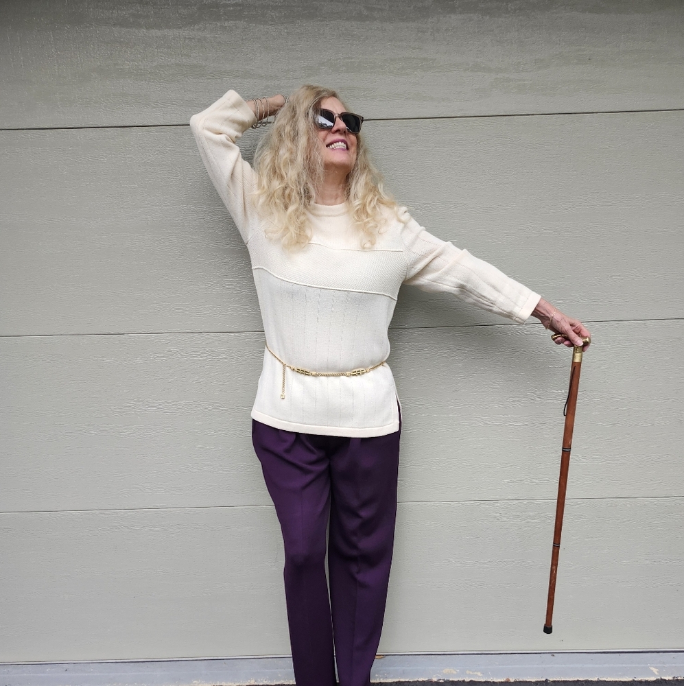 St. John by Marie Gray Ex Cond & Pro Cleaned Cream Tunic & Plum Pants, Med, $95